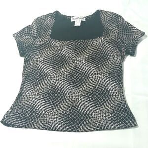 Ronni Nicole Sparkly Black and Gold Square NecklineTop Short Sleeve Size Large